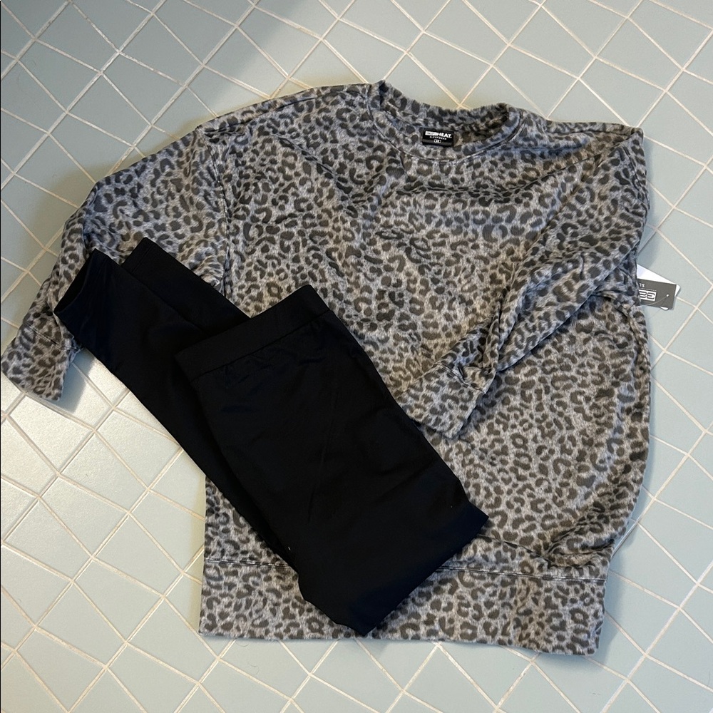 Gray Leopard Print Sweatshirt and Black Pants Set